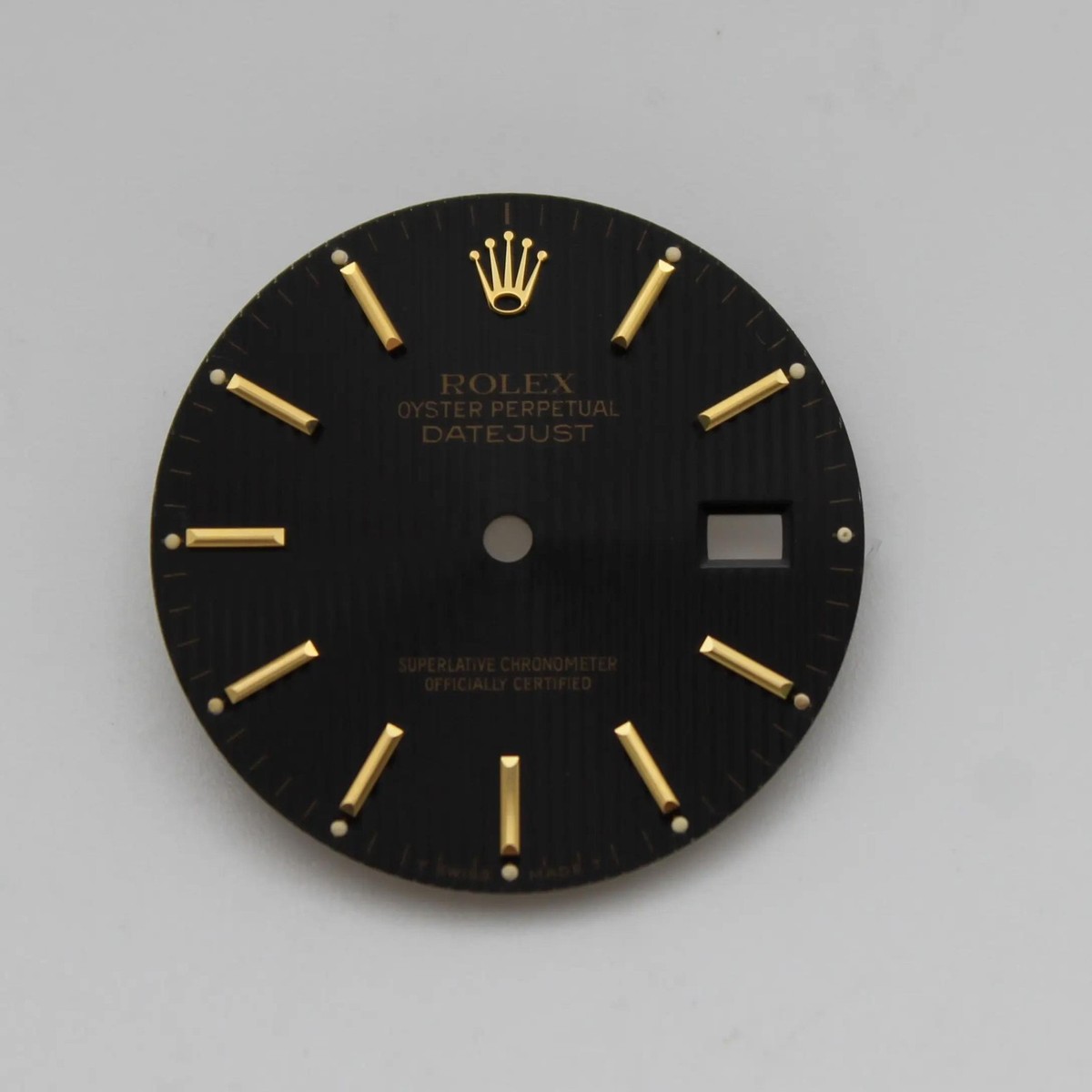Rolex Datejust Gold Stick Markers Black Tapestry Tuxedo Dial 16233