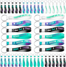 WATINC Awareness Silicone Keychains - 48Pcs Ribbons Health Awareness Stretch Key