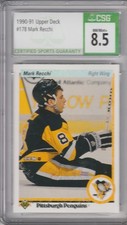 90-91 MARK RECCHI RC UPPER DECK ROOKIE CARD #178 PENGUINS CSG 8.5 NM/MINT+. rookie card picture