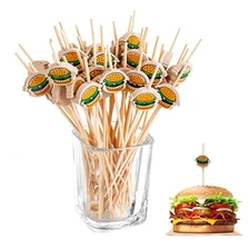 100PCS Hamburger Toothpicks Cocktail Picks Sticks Sandwiches Appetizers Cakes...