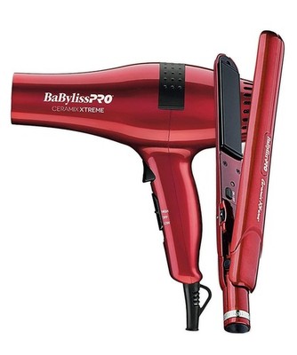 BaBylissPRO Ceramic Xtreme Limited Edition Styling Set RED Dryer & Iron NEW