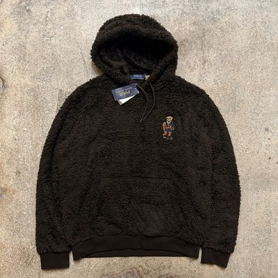 Polo Ralph Lauren Men's Polo Bear Pile Fleece Hoodie - Size M - Brown - NEW
