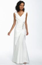 Tadashi Shoji Ruched Silk Taffeta Wedding Gown Sz 10 Ivory