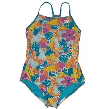 Speedo One Piece Floral Swimsuit Girls XL 16 Racerback Silicone Gripper Beach