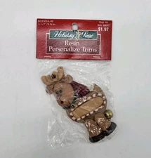 Holiday Time Reindeer Resin Personalize Trims Suzi Skoglund 3.5 Inch NOS Vtg