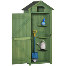 Garden Storage Shed Wooden 77x54.2x179cm Dark Green Small Vertical Tool Cupboard