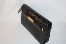 Saint Laurent Black Croc Embossed Shoulder Ba...