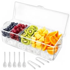 Ice Chilled Condiment Caddy with Lid – 5 Removable Compartments, Utensils Inc...