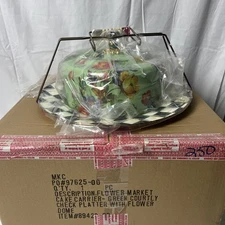 MACKENZIE-CHILDS GREEN FLOWER MARKET CAKE CARRIER,NEW IN BOX Rare Color