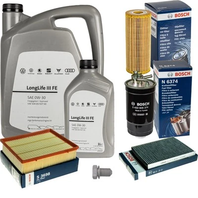 BOSCH Inspektionspaket 6 L VW Motoröl 0W-30 Longlife III FE für Skoda Superb I - Bild 1 von 4
