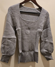 Women's Long Sleeve Shirts Square Neck Ribbed Knit Tops Casual Slim Fitted.