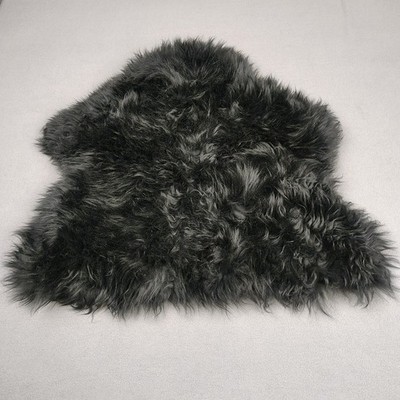 Bowron Sheepskin Rug Black Long Wool New Zealand Pelt 28''x25'' Soft Cozy New