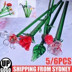 Crystal Glass Flower Figurines Spring Bouquet Flower Lotus Roses Collectible AUS