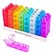 Travel Pill Box Organiser 4 Times a Day 32 Compartment Monthly Medicine Storage