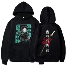 Men's Demon Slayer Anime Printed Hooded Sweatshirt - Black Causal Hoodie