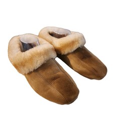 QWARUBA Genuine Australian Merino Sheepskin Slippers   Tan Suede   Women's Sz 9
