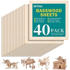 40 Pack Basswood Sheets for Crafts,12"x12"x1/8" 3mm Thick Plywood Sheets with...