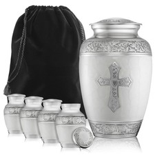Set of 5 Cross Cremation Urns - 1 Adult 4 Keepsake, White
