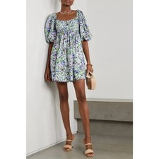 Zimmermann scalloped pleated floral-print organic linen mini dress