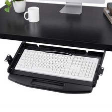 19in Heavy‑Duty Under‑Desk Pull‑Out Keyboard Tray Metal Slide‑Out Drawer Black