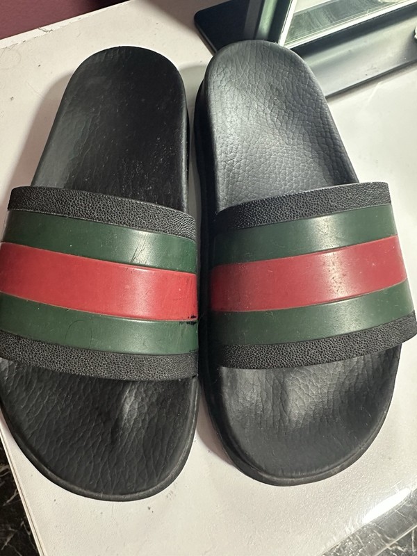 Gucci Men's Web Rubber Slide Sandal Black/Red/Green Stripe