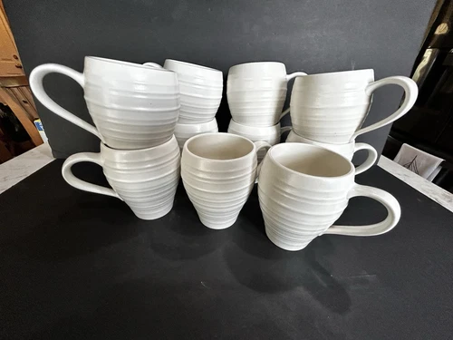 Set Of TEN Mikasa Swirl White Coffee Cups 5”H x 4” W