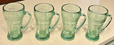 Vintage Libbey Coca-Cola Heavy Green Glass 14 oz Mugs w/Handle Set of 4