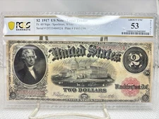 1917 $2 Legal Tender Note Red Seal Fr.60 PCGS 53 stain Minor Edge Damage #6602