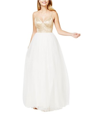 Say Yes to the Prom Womens Tulle Glitter Gown Dress, Metallic, Juniors, 5/6