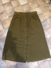 Seasalt Screen Test Midi Skirt Size 12 Khaki Button Down Cotton Linen Blend