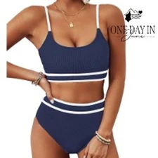 Blooming Jelly Ribbed Crop High Waist Bikini Swimsuit Size M