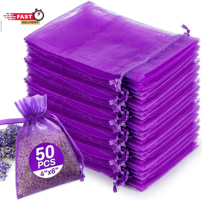 Sukh 50 Lavender Sachet Bags Empty - Purple Organza Bags 4X6 Sachets for Drawers