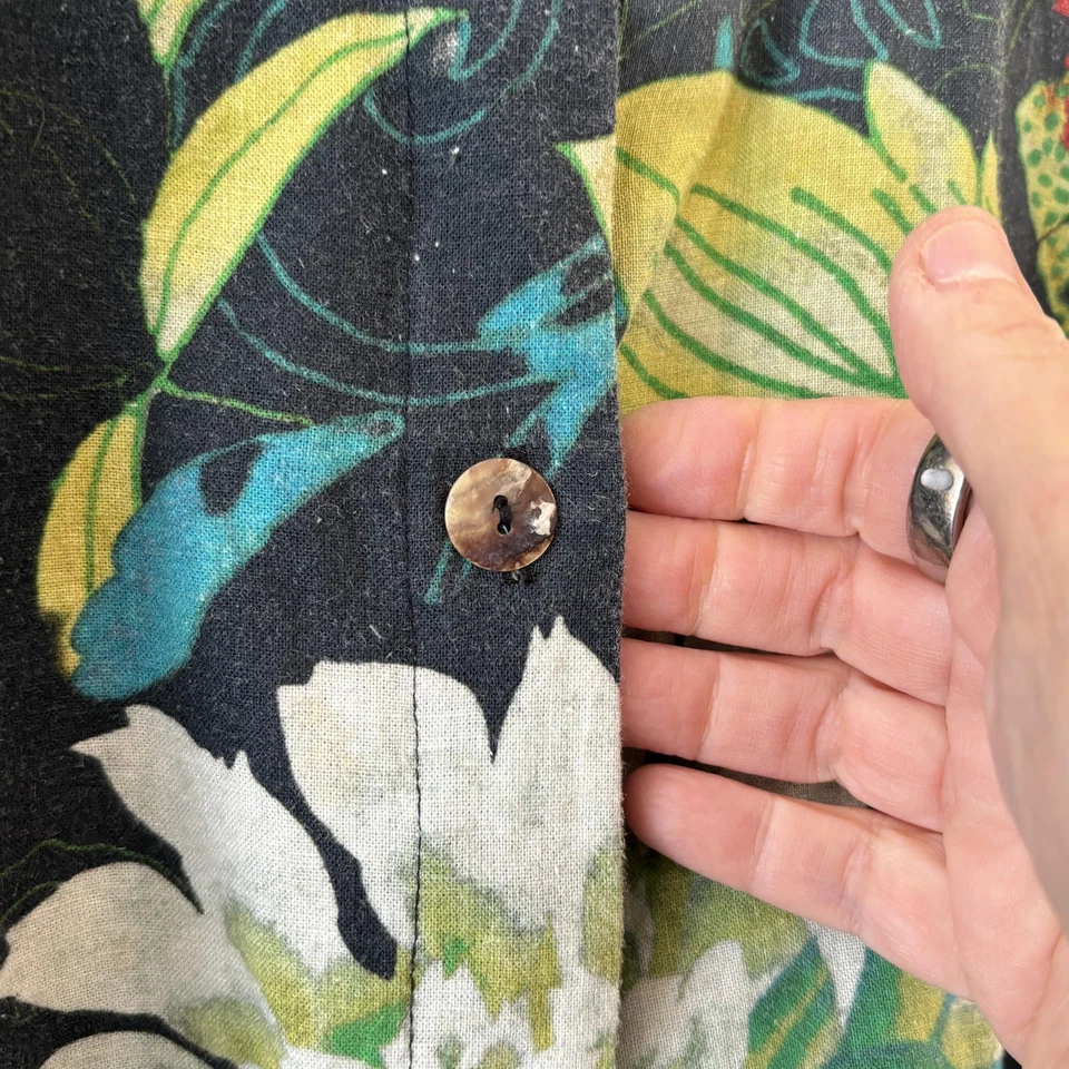 Camisa floral con botones Citron Santa Monica para mujer 2X mezcla de lino playa tropical Foto 4 de 4