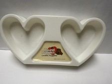 VINTAGE 1986 POUND PUPPY WHITE PLASTIC DUAL HEART DOG WATER BOWL 9  
