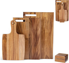 Acacia Wood Chopping Board Set for Kitchen, 3-Piece Cutting Boards with Stand, R