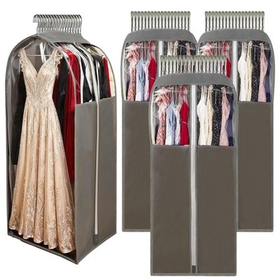 15'' Gusseted Long Dress Bags for Gowns,60'' Clear Garment Bags for Hanging Clo...