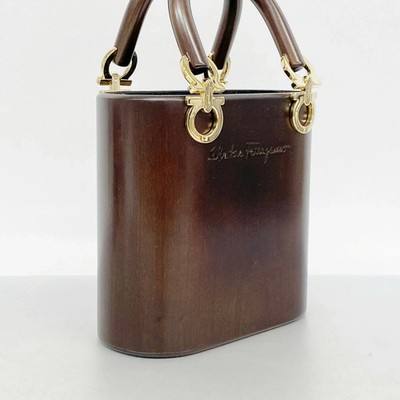 Salvatore Ferragamo Gancini Wood Handbag Brown Gold Hardware | eBay