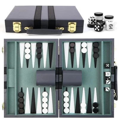 Backgammon Koffer, mit Hochwertiger Ledertasche Tragbares und ReiseBackgammon... - Bild 1 von 4