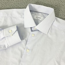 Eton Shirt Mens 17 43 Blue Stripe Regular Fit Spread Collar Dress Long Sleeve