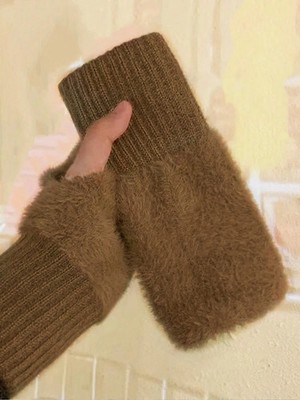 1 Pair Soft Mink Fleece Gloves Plush Knitted Knitted Gloves Autumn Winter