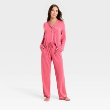 Women Cloud Knit Long Sleeve Notch Collar Top And Pants Pajama Set Women Cloud Knit Long Sleeve Notch Collar Top And Pants Pajama Set