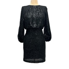 Vince Camuto Black Sequin Cocktail Dress Women’s Size 4 Balloon Sleeves Sheath