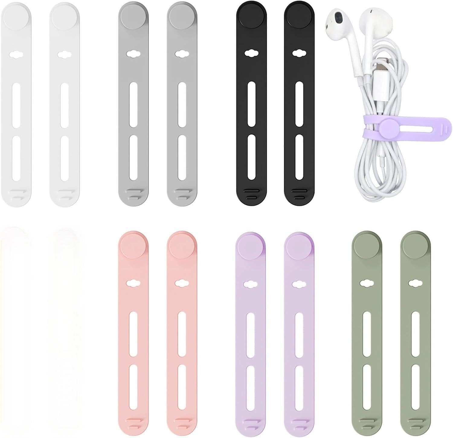 12pcs Silicone Cable Ties Reusable Cable Ties for organizing Earphones Phone