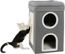 Three-layer Cat Bed with Side Scratchboard and Non-Slip Bottom Foldable Movement