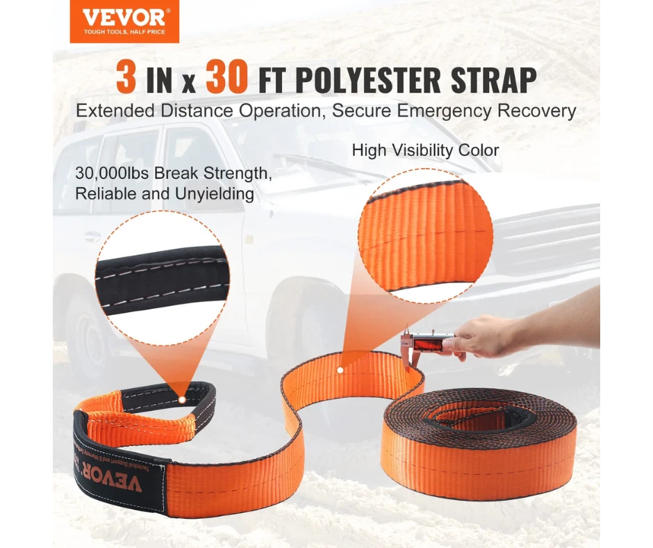 Kit Récupération Tout-terrain 7,6x914,4 cm 13608 kg Sangles Manilles Poulie Gant - Photo 3/4