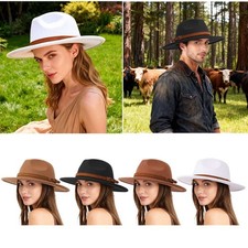 Wide Brim Fedora Hat  Western Trilby Panama Cap for Men  Women, Fall Winter