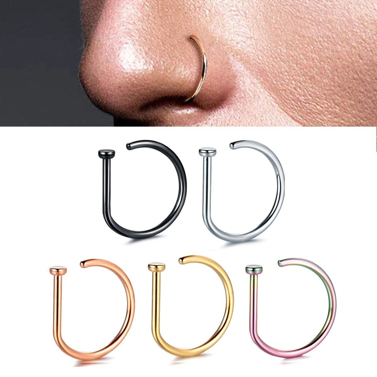 Anillo para nariz anillo para tabique nariz piercing anillo para labios acero quirúrgico clicker aro para nariz