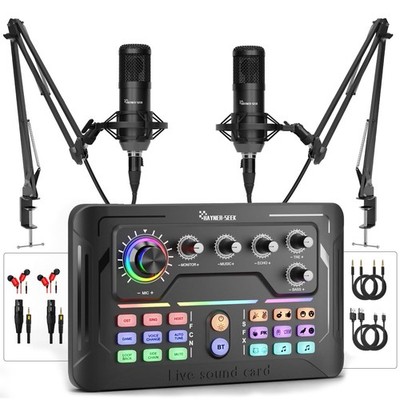 Podcast Equipment Bundle for 2, Audio Mixer with 3.5mm Podcast Microphone, Vo...