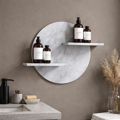 Wandregal für Badezimmer Serie Jorm Kunststein weiß geädert elegant