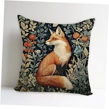 Vintage Fox Flowers Decorative Throw Pillow Cover William Morris Fox floral
